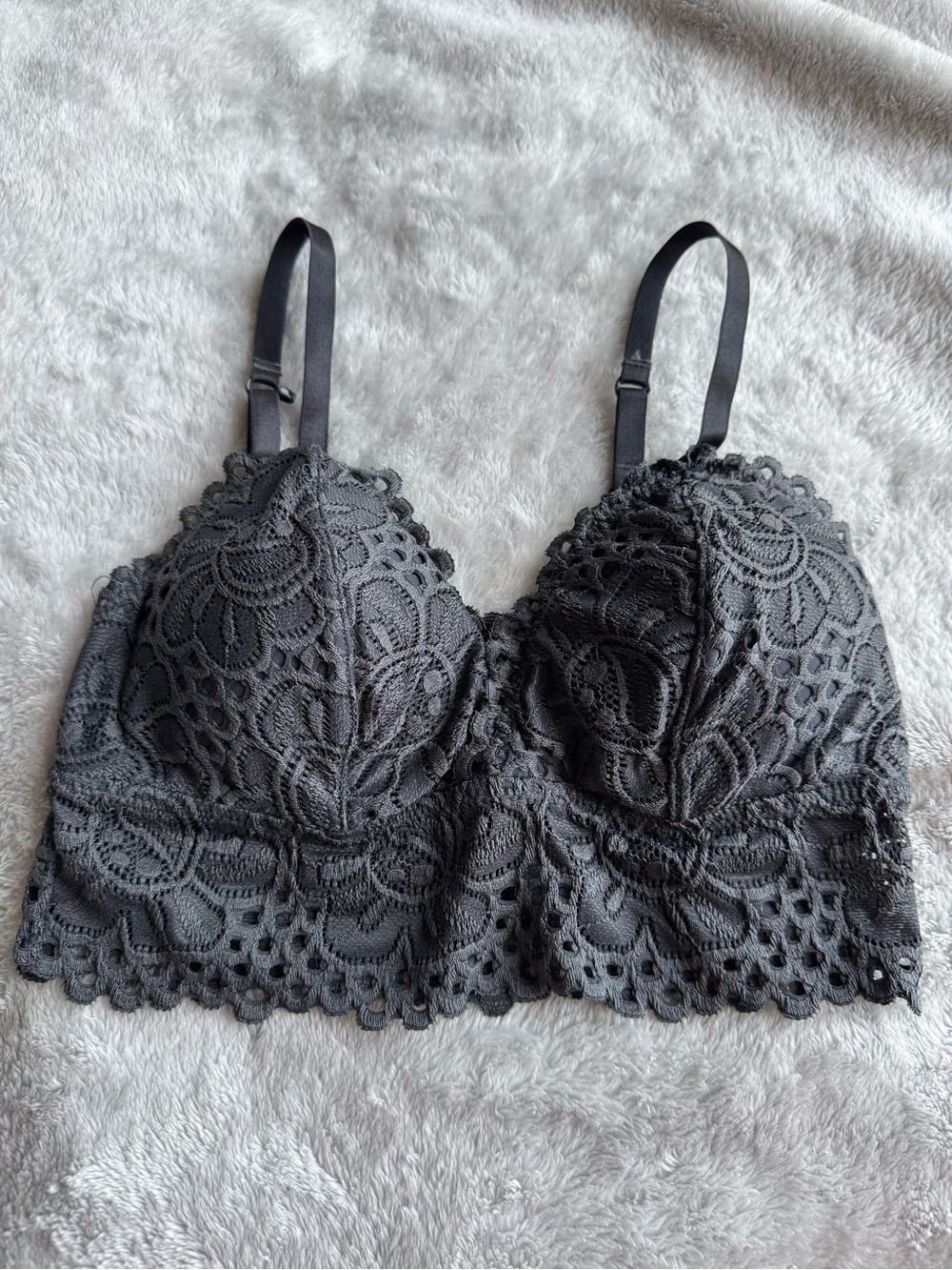 PINK Victoria's Secret Grey Lace Padded Longline Bralette